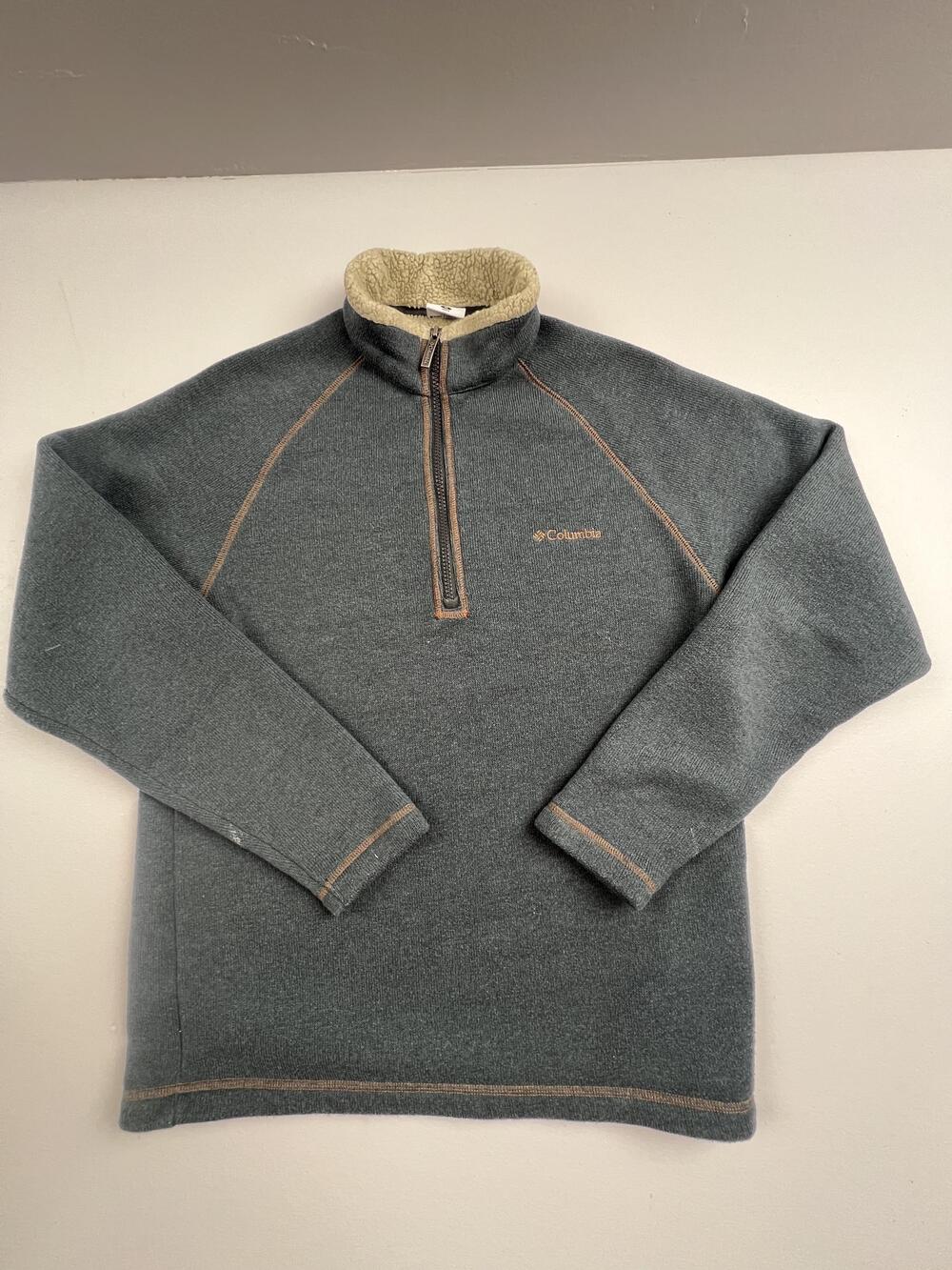 Columbia Sweater Mens M Gray Quarter Zip Mock Neck Fleece Lined Pullover Warm